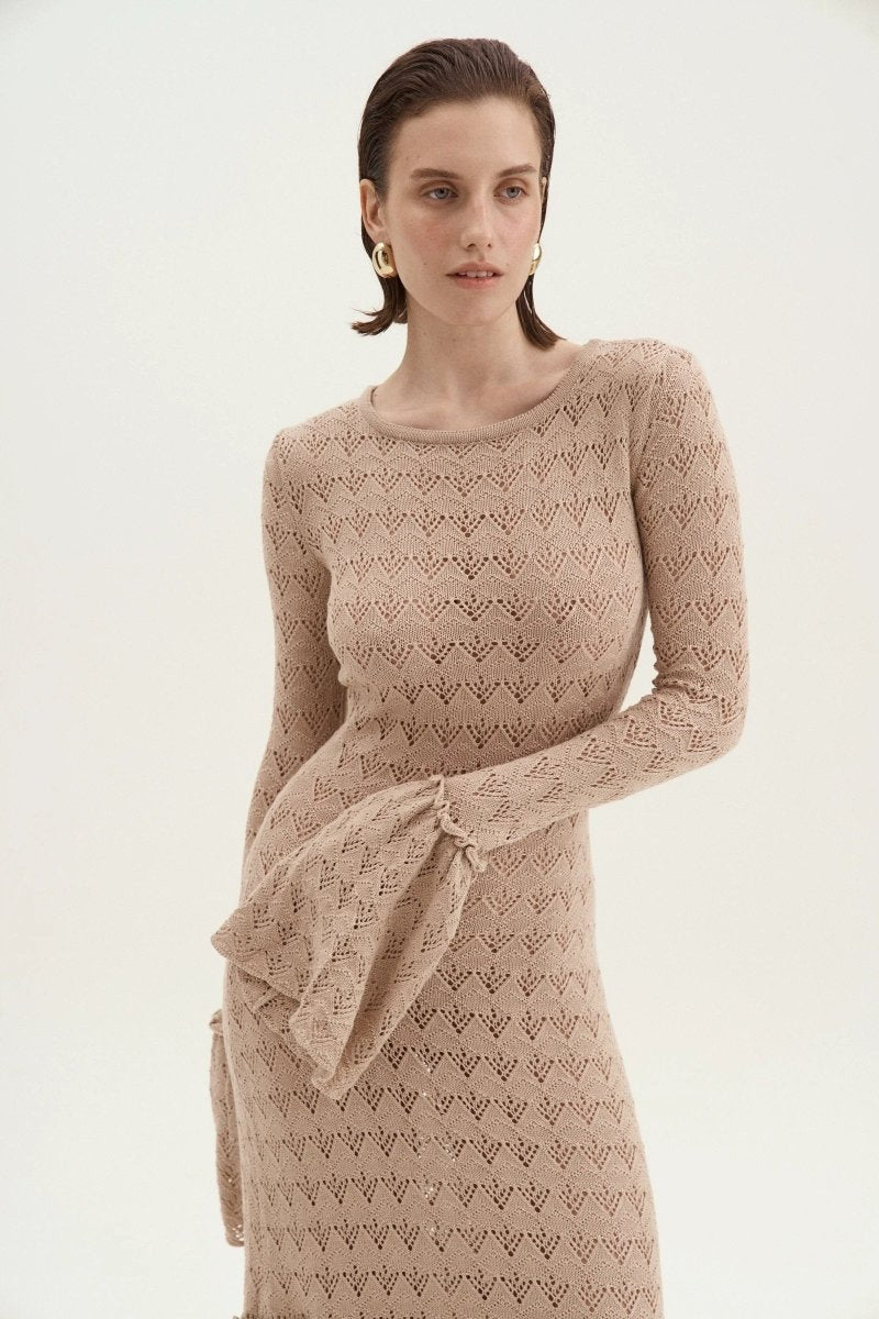 Vestito Maxi in Maglia a Girocollo Anna a Maniche Volant