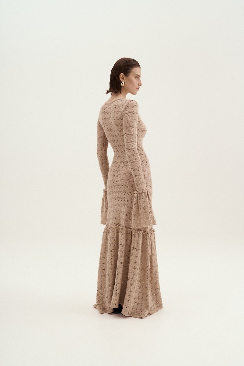 Vestito Maxi in Maglia a Girocollo Anna a Maniche Volant