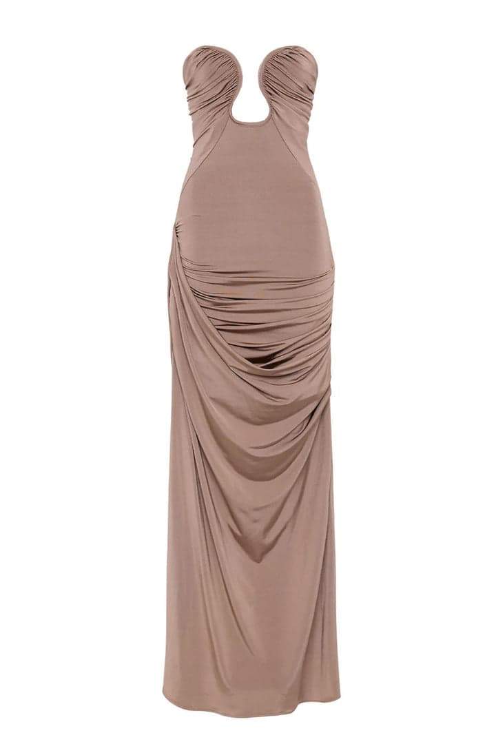 Vestito lungo maxi a collo a V arricciato Arlene