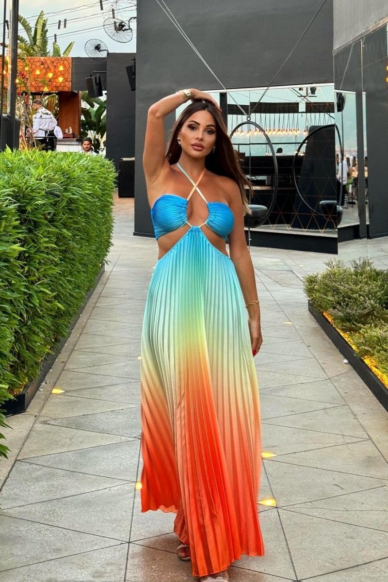 Vestito lungo plissettato con gradiente elegante