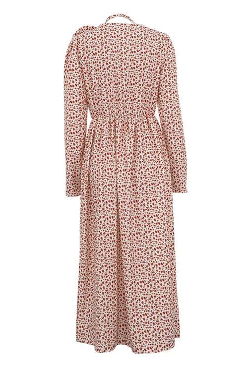 Vestito Midi con Collo a V e Decorazione Floreale Bertha