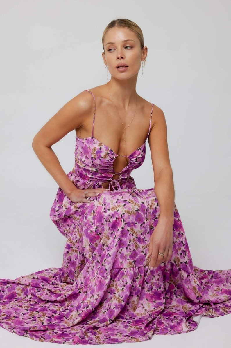 Vestito lungo maxi stampato Beverly con scollo a filo