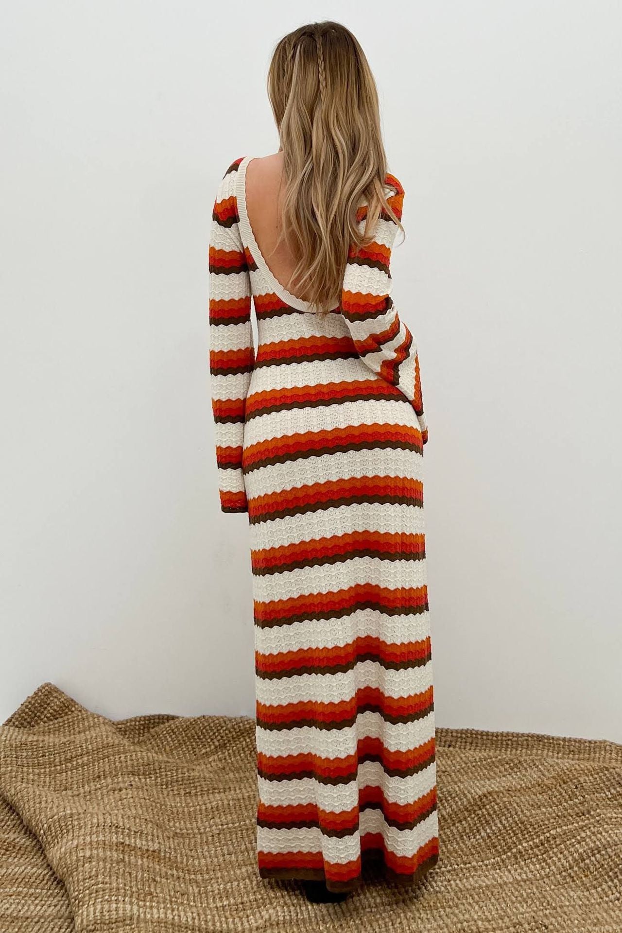 Abito lungo in maglia Calista a zigzag senza spalline