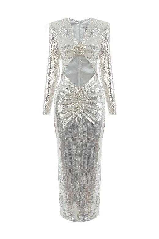 Vestito Midi di Paillettes e Fiori Cathy