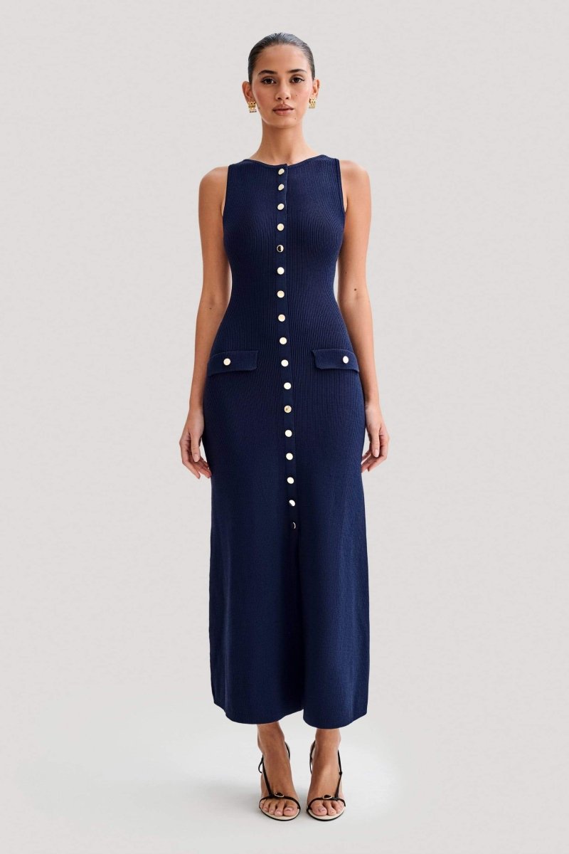 Vestito lungo senza maniche in maglia Claire