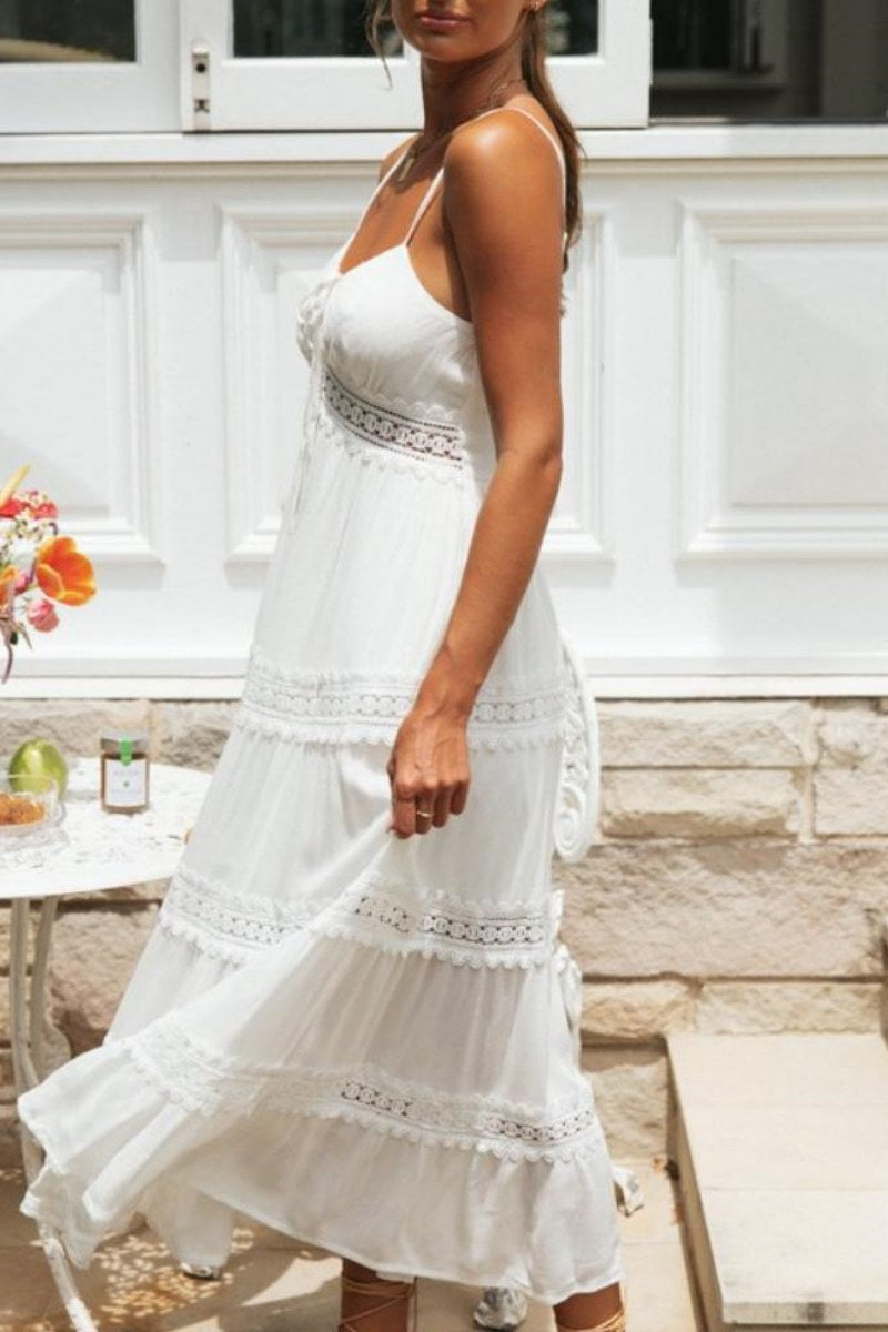 Vestito lungo a trapezio con pizzo Cora