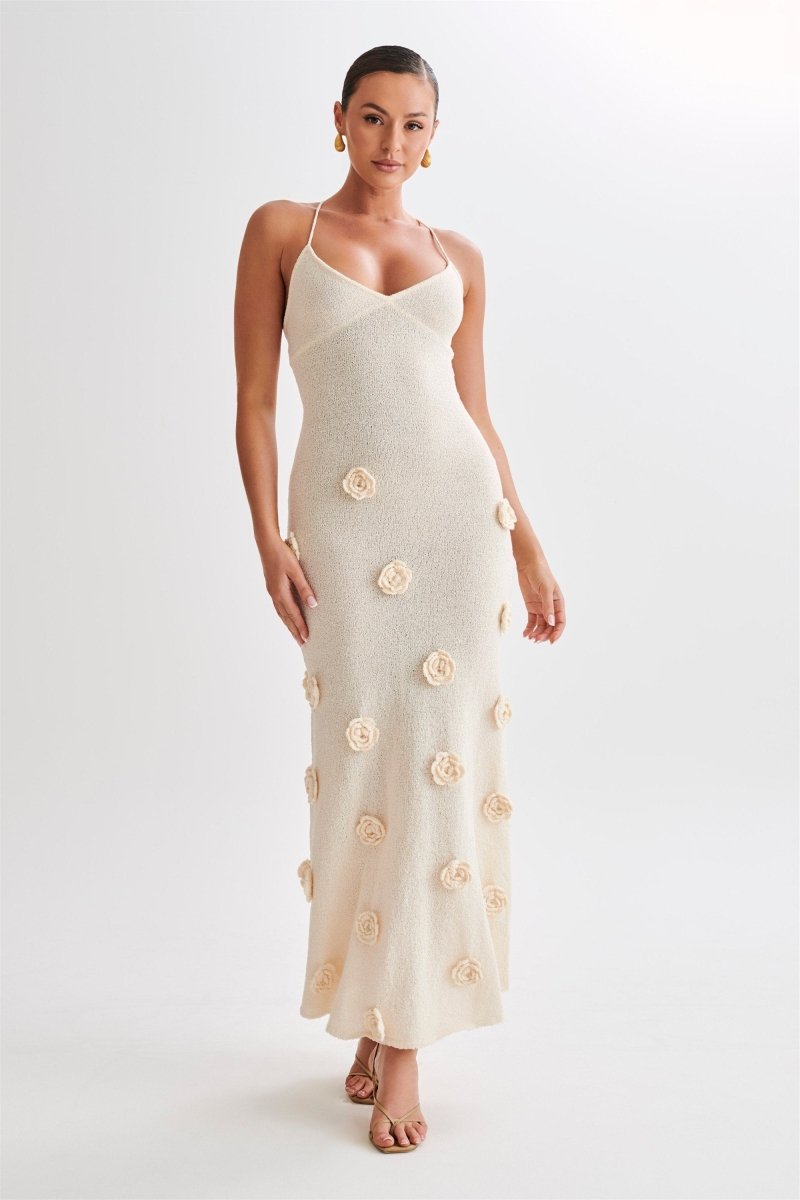 Vestito Maxi a collo a V in maglia con motivo floreale Edwina