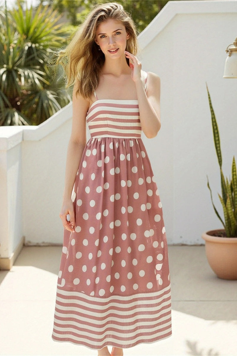 Abito midi con scollo quadrato e pois