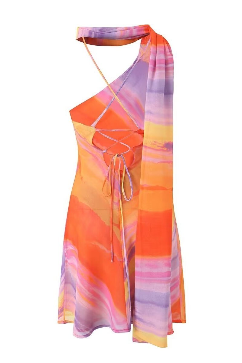 Vestito Midi Corto con Spallina Asimmetrica in Pizzo Elena