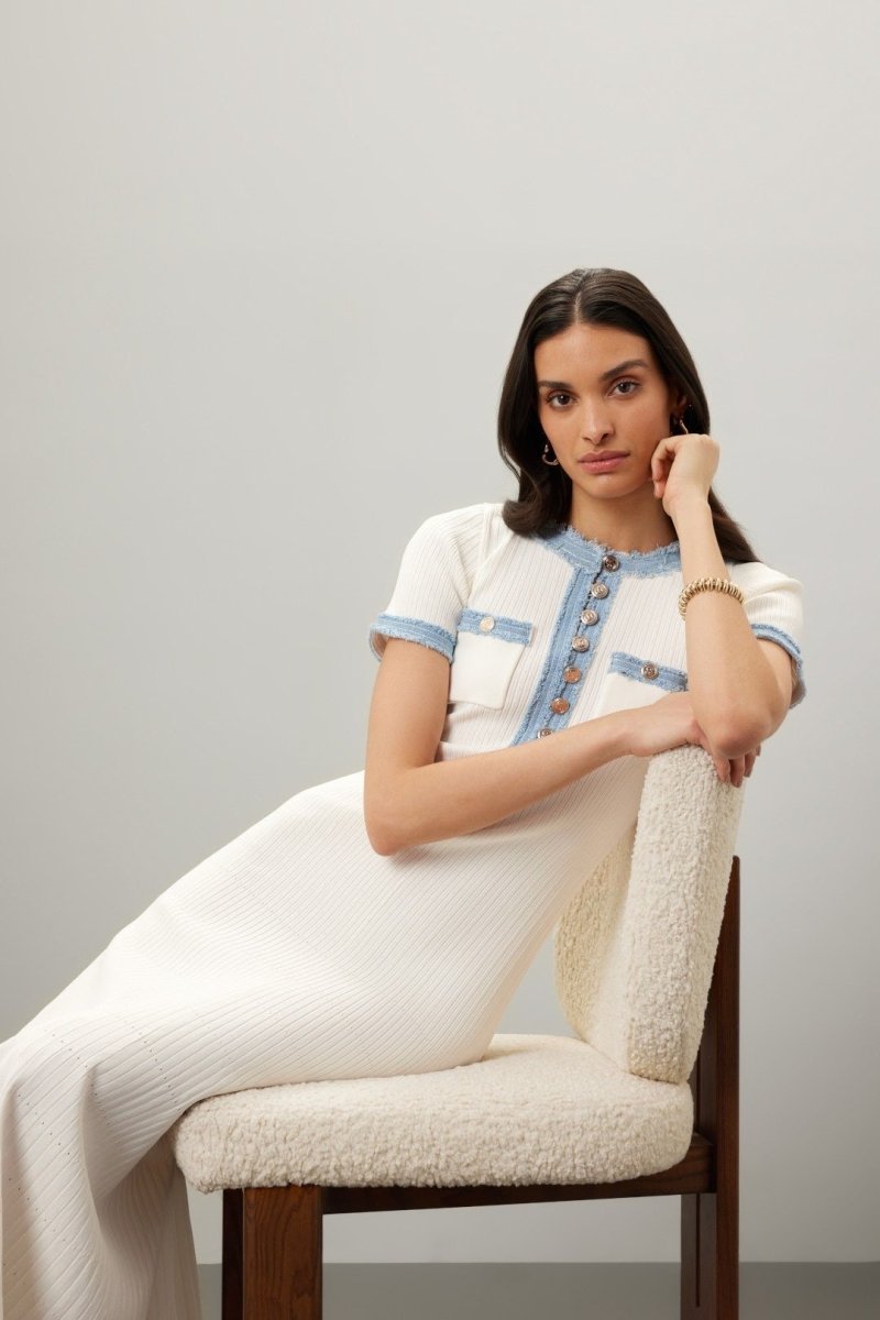 Abito camicia midi a maglia con collo rotondo Elma
