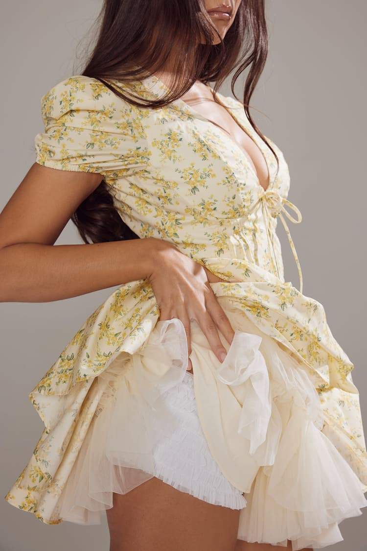 Vestito Mini Corsetto con Scollatura a V e Stampa Floreale Emily