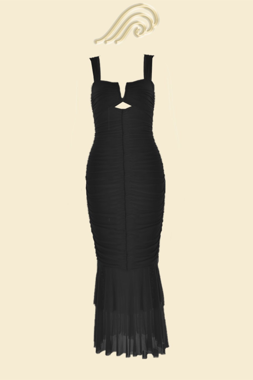 Vestito Midi a Increspature con Mesh e Panta Ethel