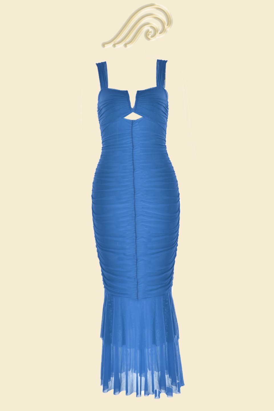 Vestito Midi a Increspature con Mesh e Panta Ethel