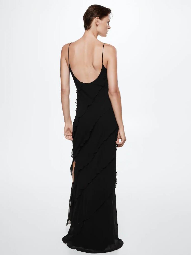 Vestito lungo fiocchettato in chiffon Eve