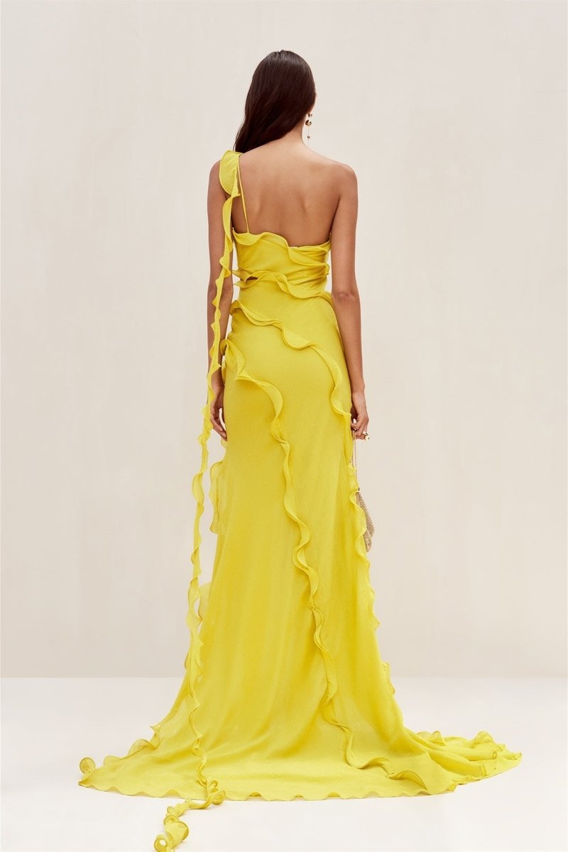 Vestito lungo maxi in chiffon aUna Spalla con volant Gloria