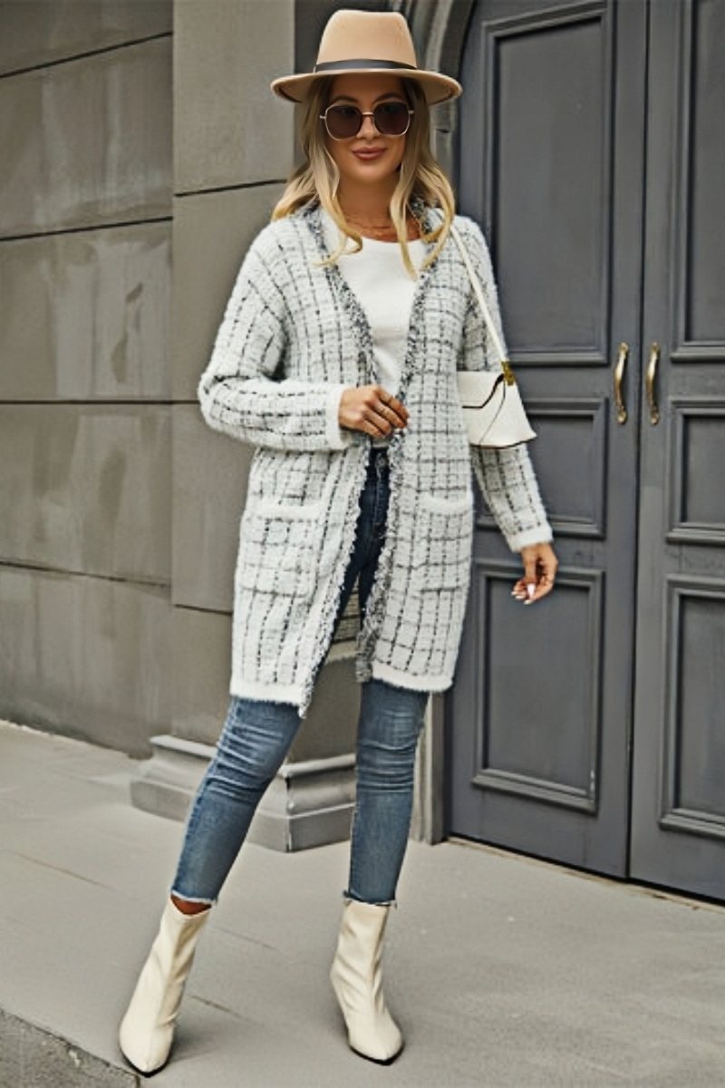 Cardigan sportivo in maglia con tasche - Grigio