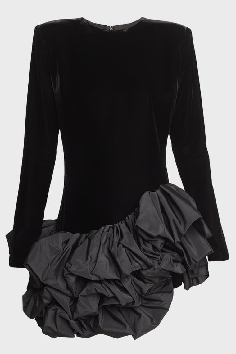 Vestito Mini in Velluto con Rouches Asimmetriche ed Economo Credo