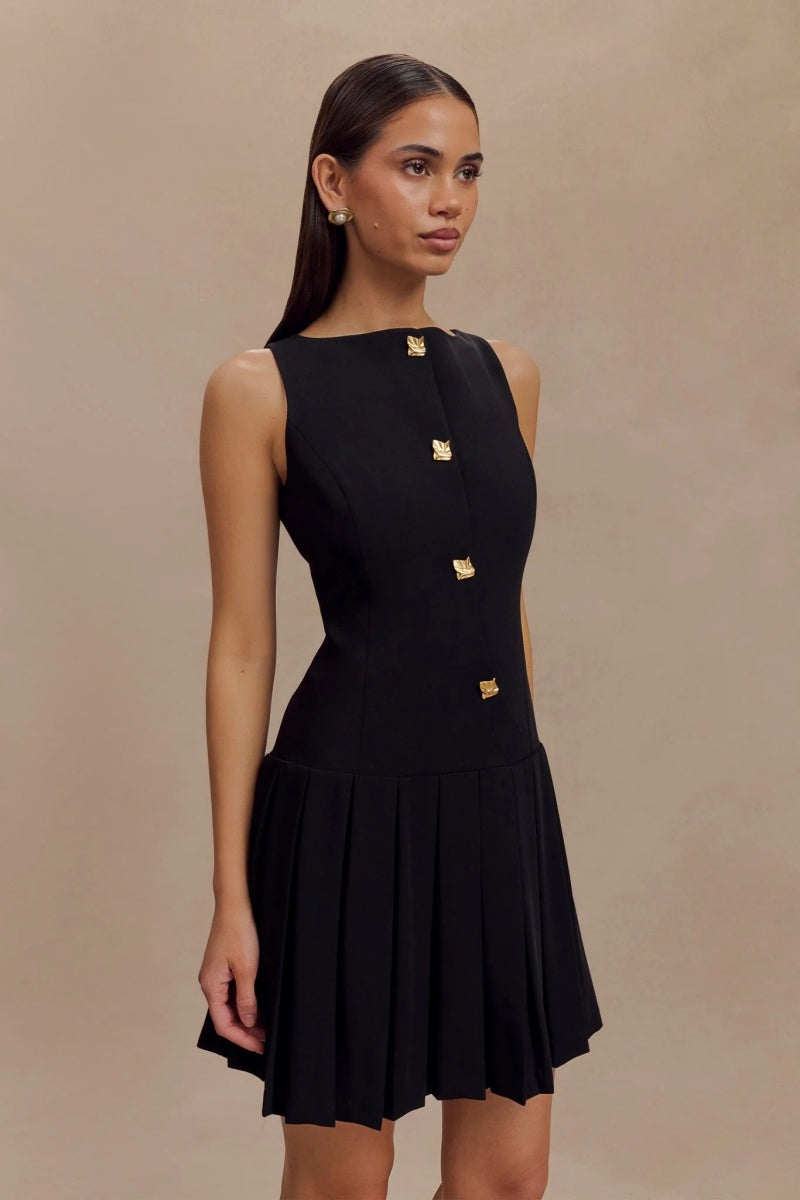 Vestito Mini Plissettato con GOLA A Barca Nero