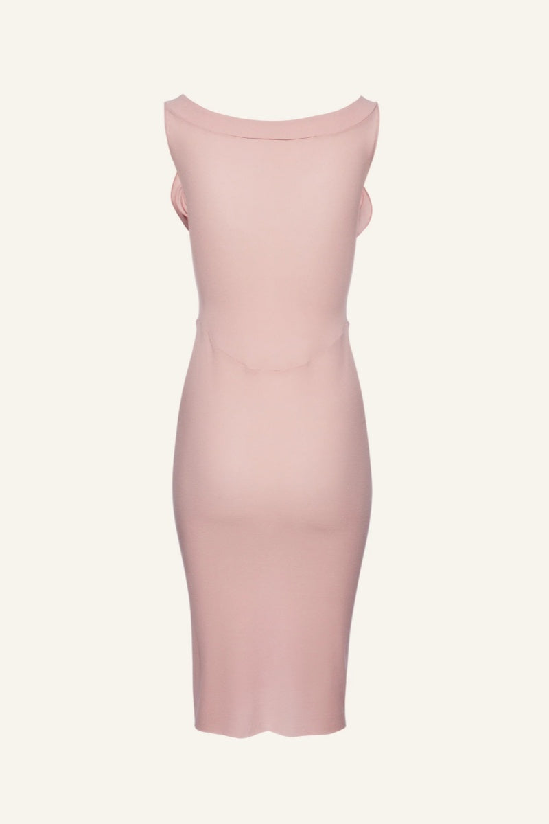 Vestito Midi Bustier con Fiori Rosa