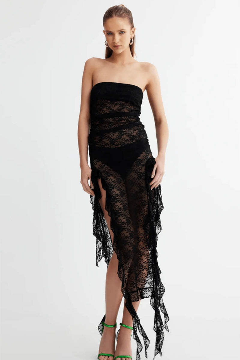 Vestito Midi in Pizzo Nero