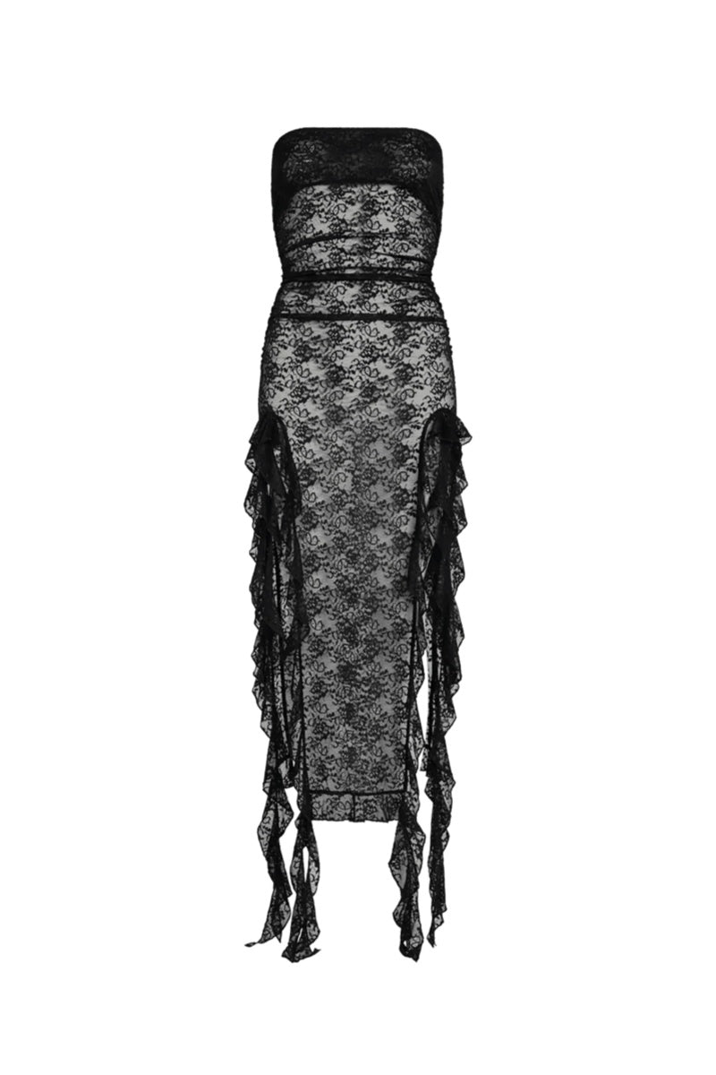 Vestito Midi in Pizzo Nero