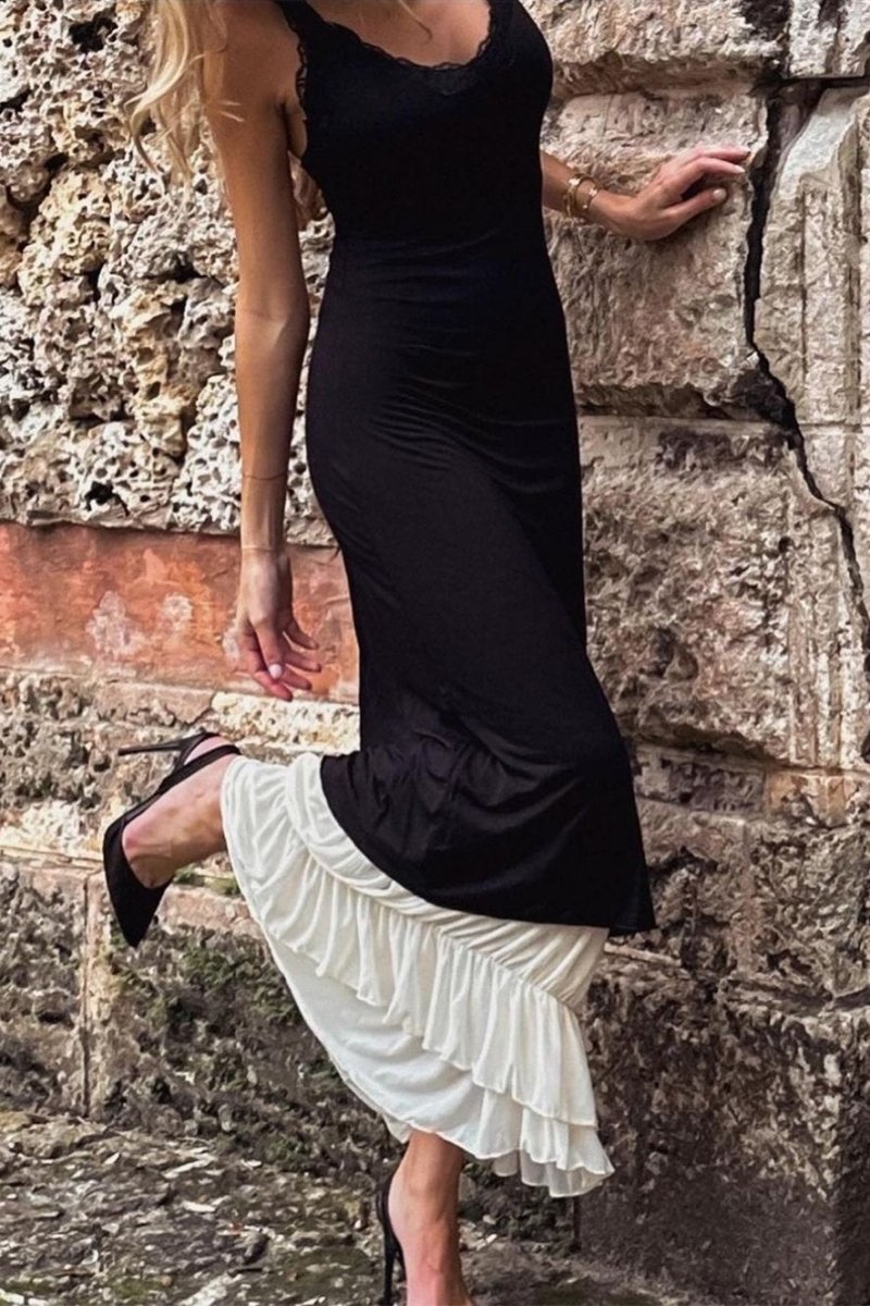 Vestito lungo max con scollo a V Irene e merletto
