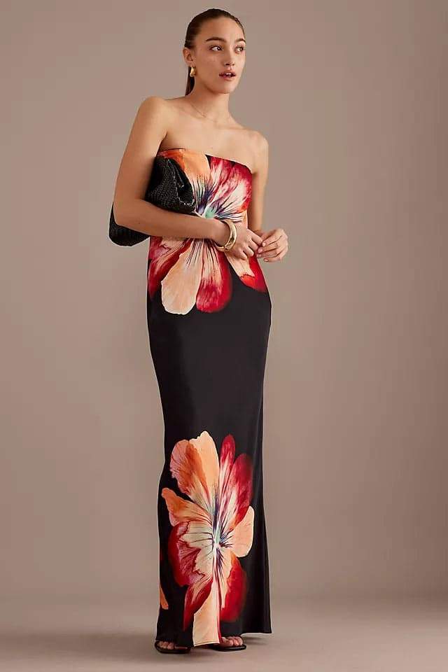 Vestito lungo senza spalline a stampa floreale Janice