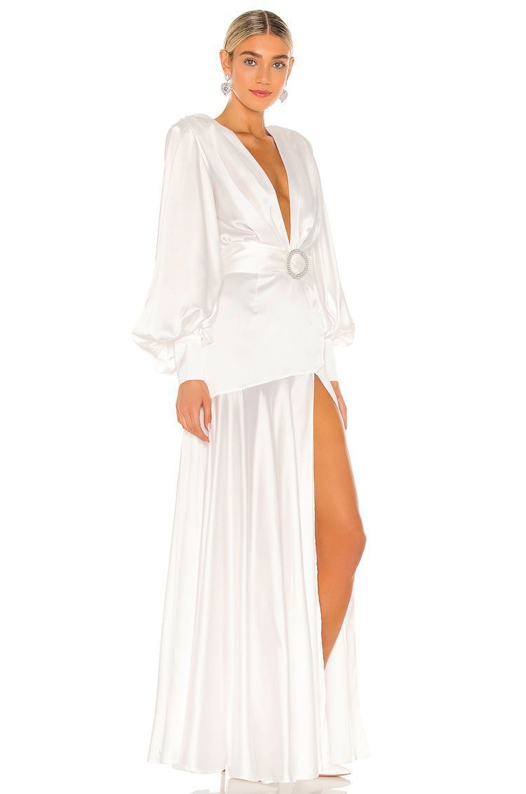 Vestito lungo maxi con scollo a V, cintura e spacchi di Phoebe