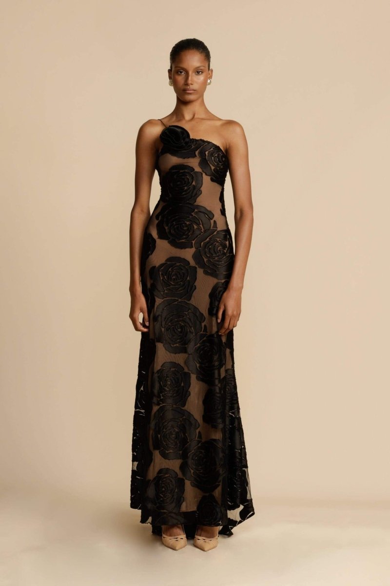 Vestito lungo modello maxi con stampa floreale e una spalla sola Lindsay