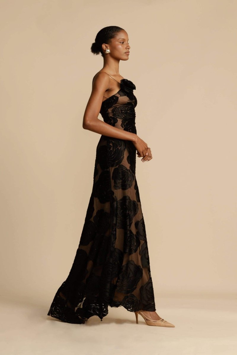 Vestito lungo modello maxi con stampa floreale e una spalla sola Lindsay