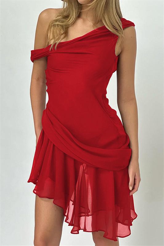Vestito Mini in Chiffon a Spalla Uno Marina