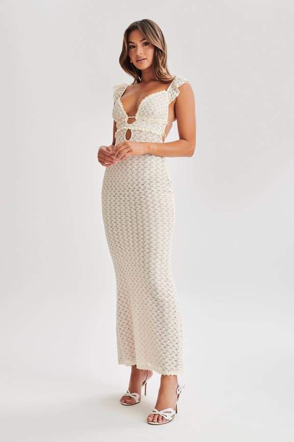 Vestito Maxi in Maglia con Rouches Muriel a Taglio Aperto