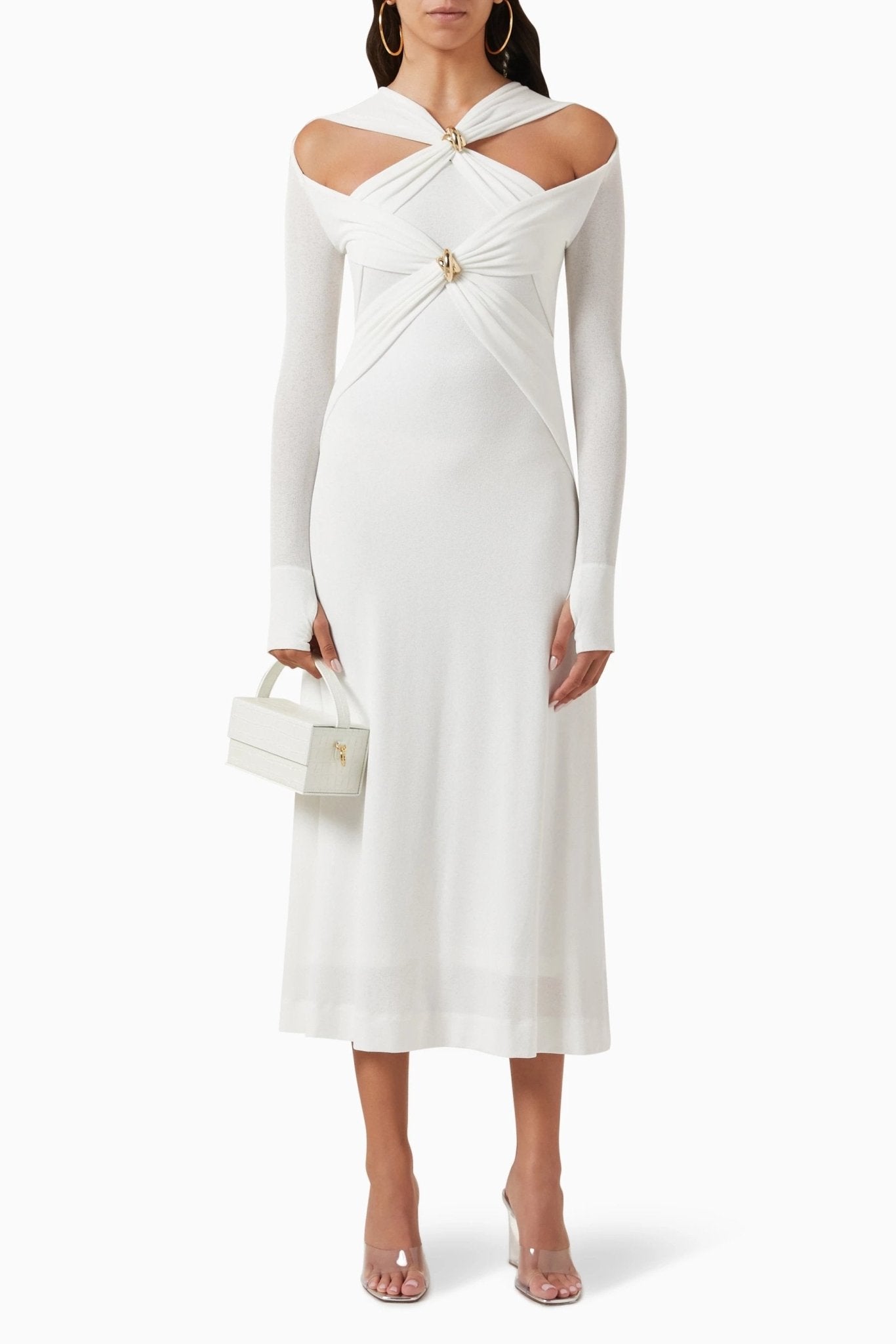 Vestito midi in maglia con scollo a taglio e bustier a forma di croce Nita