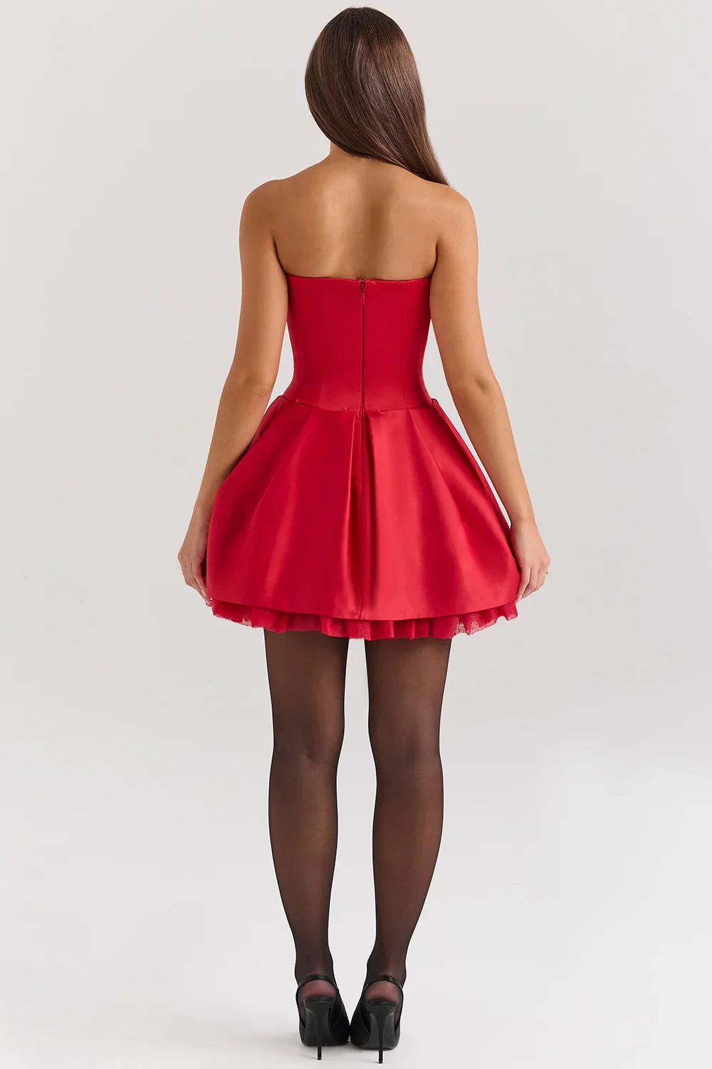 Vestito Mini in Broccato Rosso con Fiocco Rimovibile