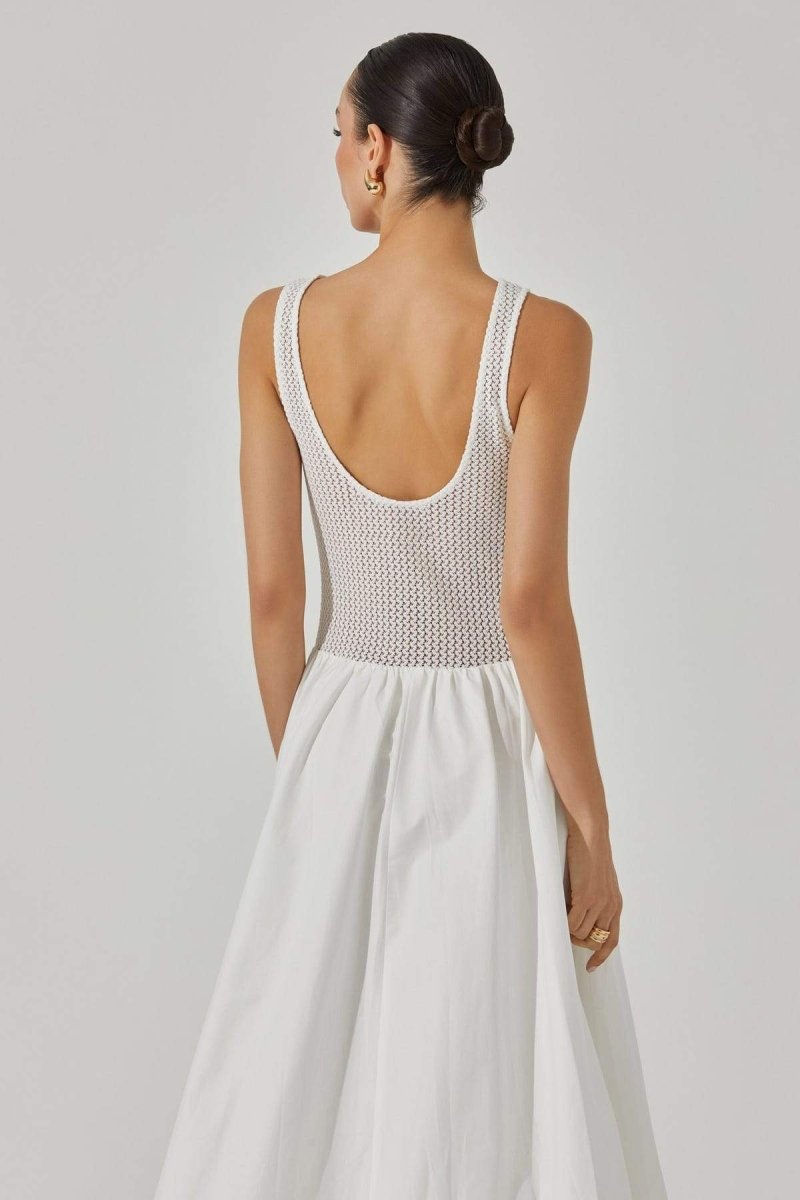 Vestito midi svasato senza maniche con contrasto per la sposa