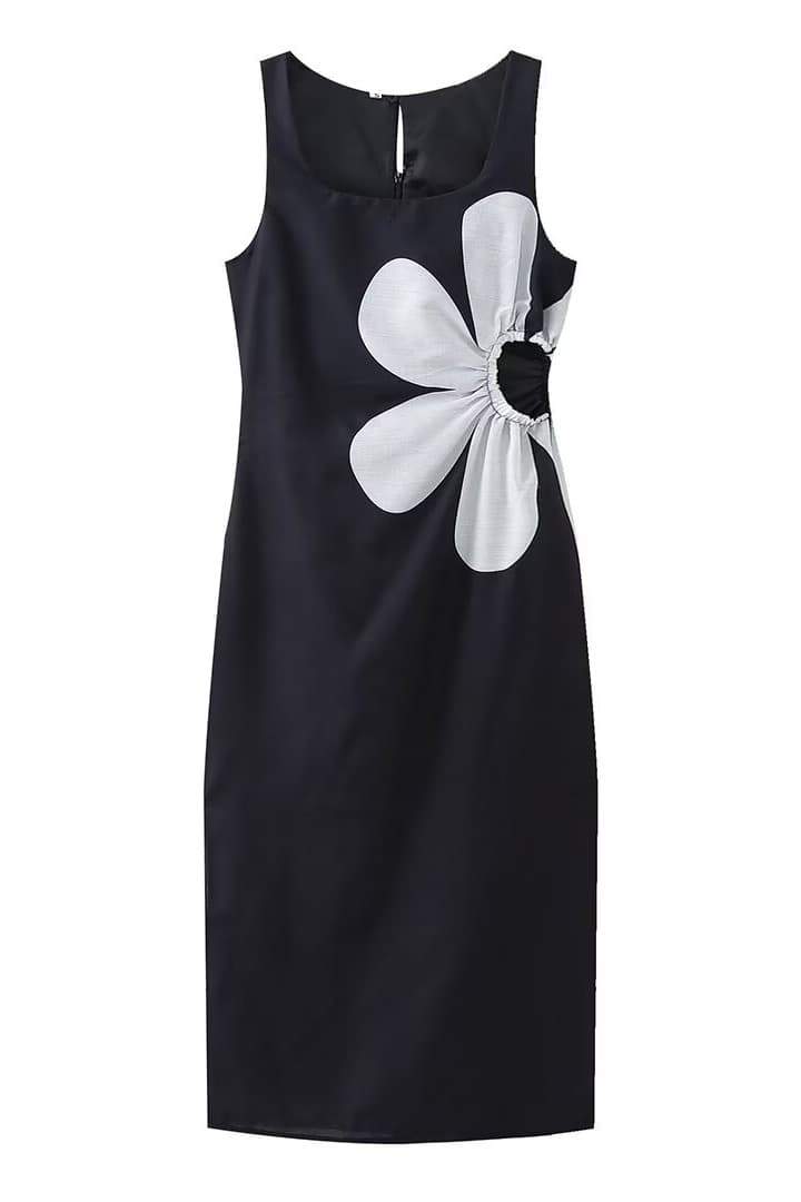 Vestito lungo midi con stampa floreale Ophelia e apertura