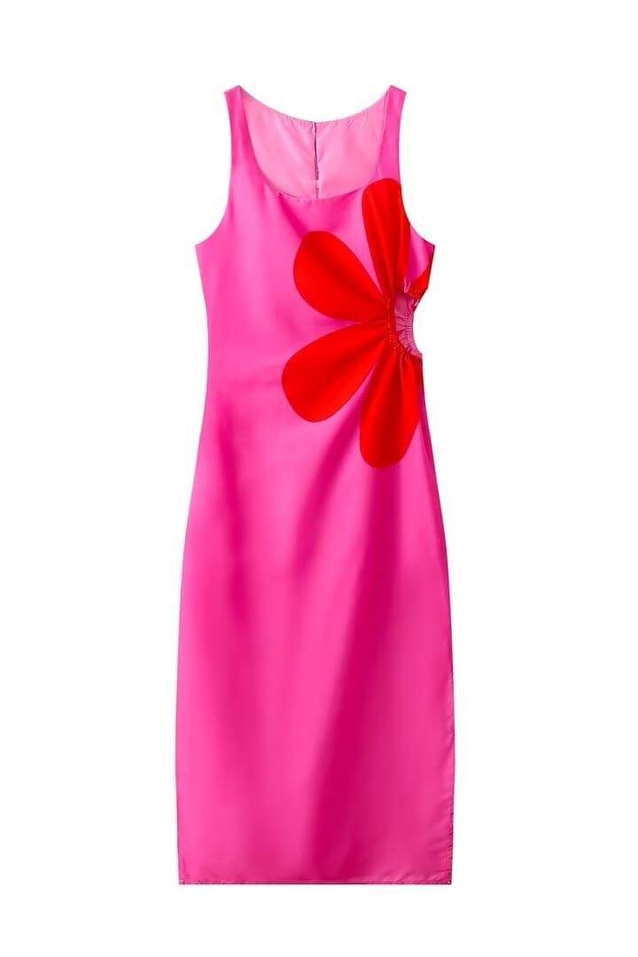 Vestito lungo midi con stampa floreale Ophelia e apertura