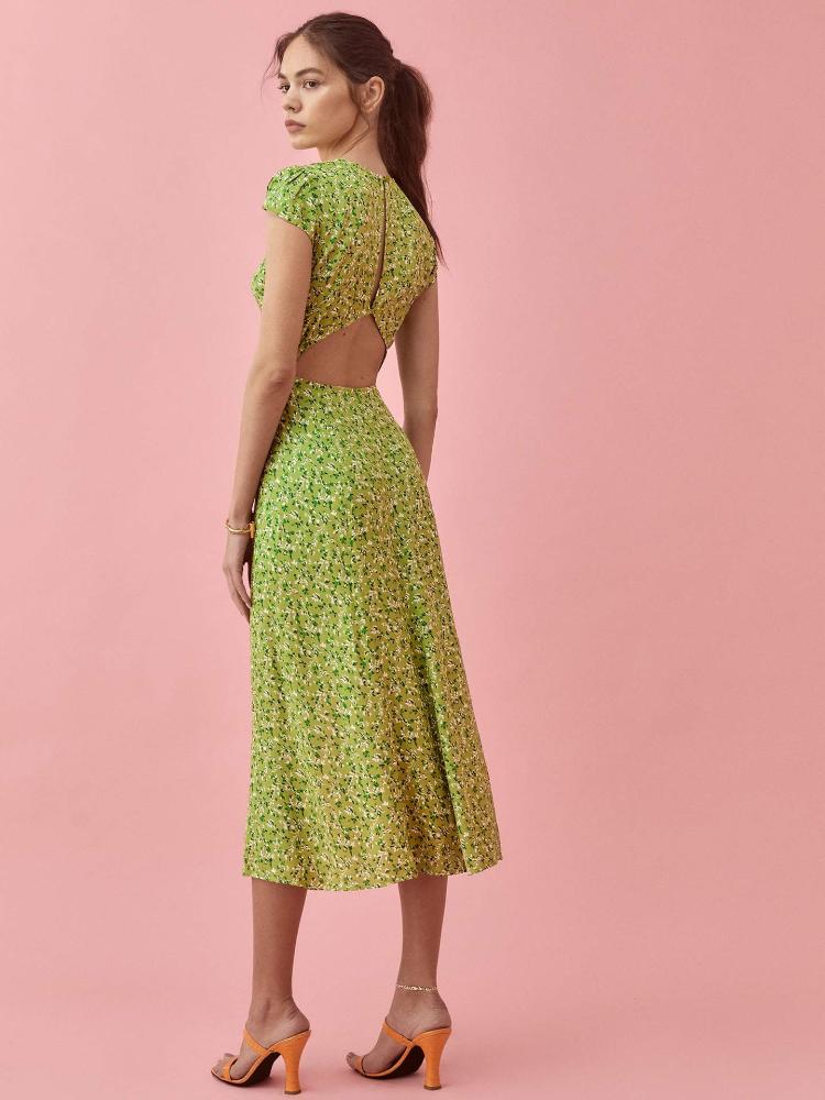 Rachel abito midi smanicato con scollo rotondo e spacchi
