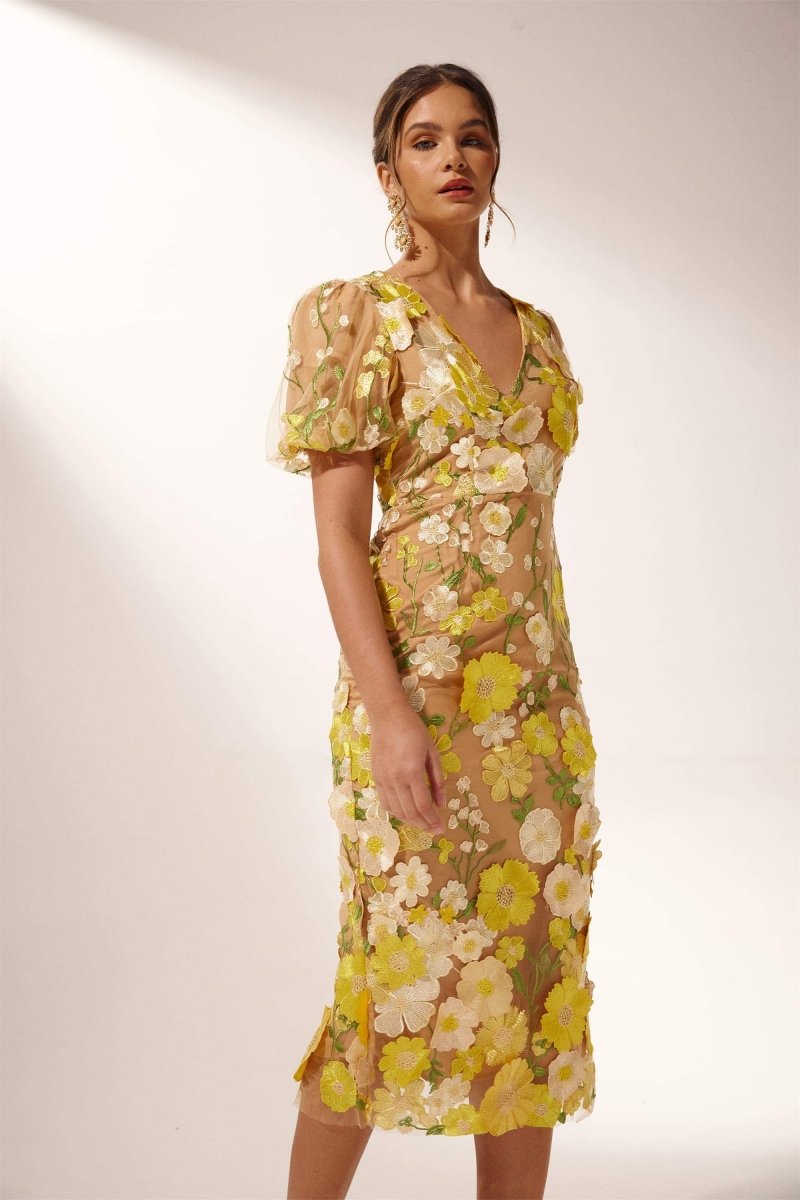 Vestito Midi Floreale con Scollo a V Sally