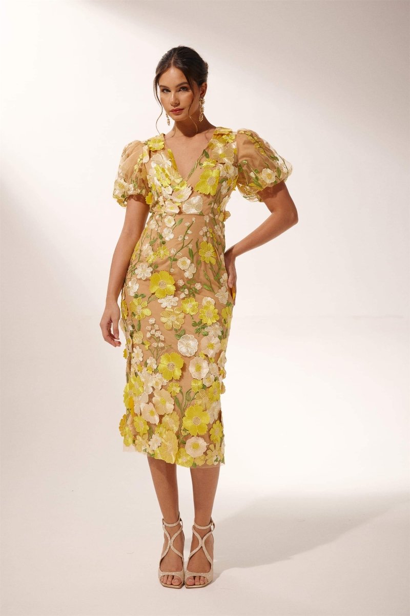 Vestito Midi Floreale con Scollo a V Sally