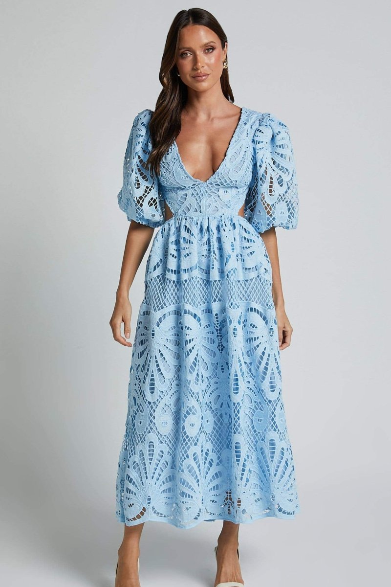 Vestito Midi con Ricami Sandra, Fessure e Tulle