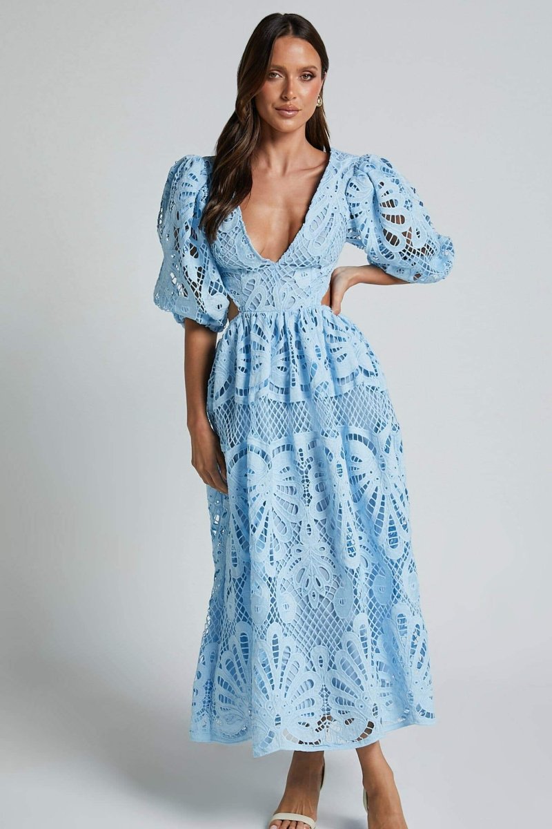 Vestito Midi con Ricami Sandra, Fessure e Tulle