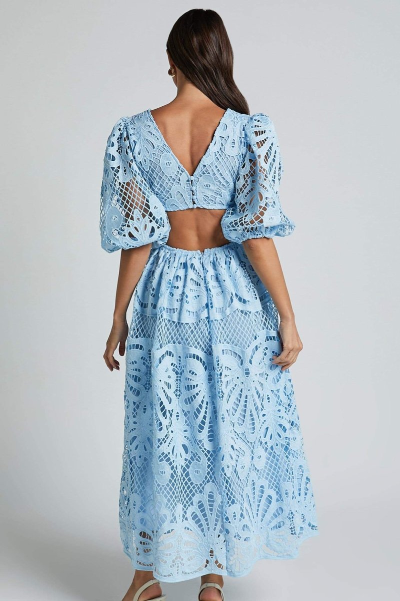 Vestito Midi con Ricami Sandra, Fessure e Tulle