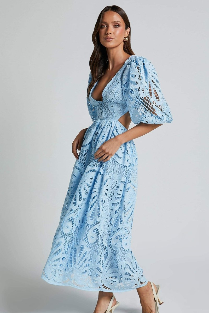Vestito Midi con Ricami Sandra, Fessure e Tulle