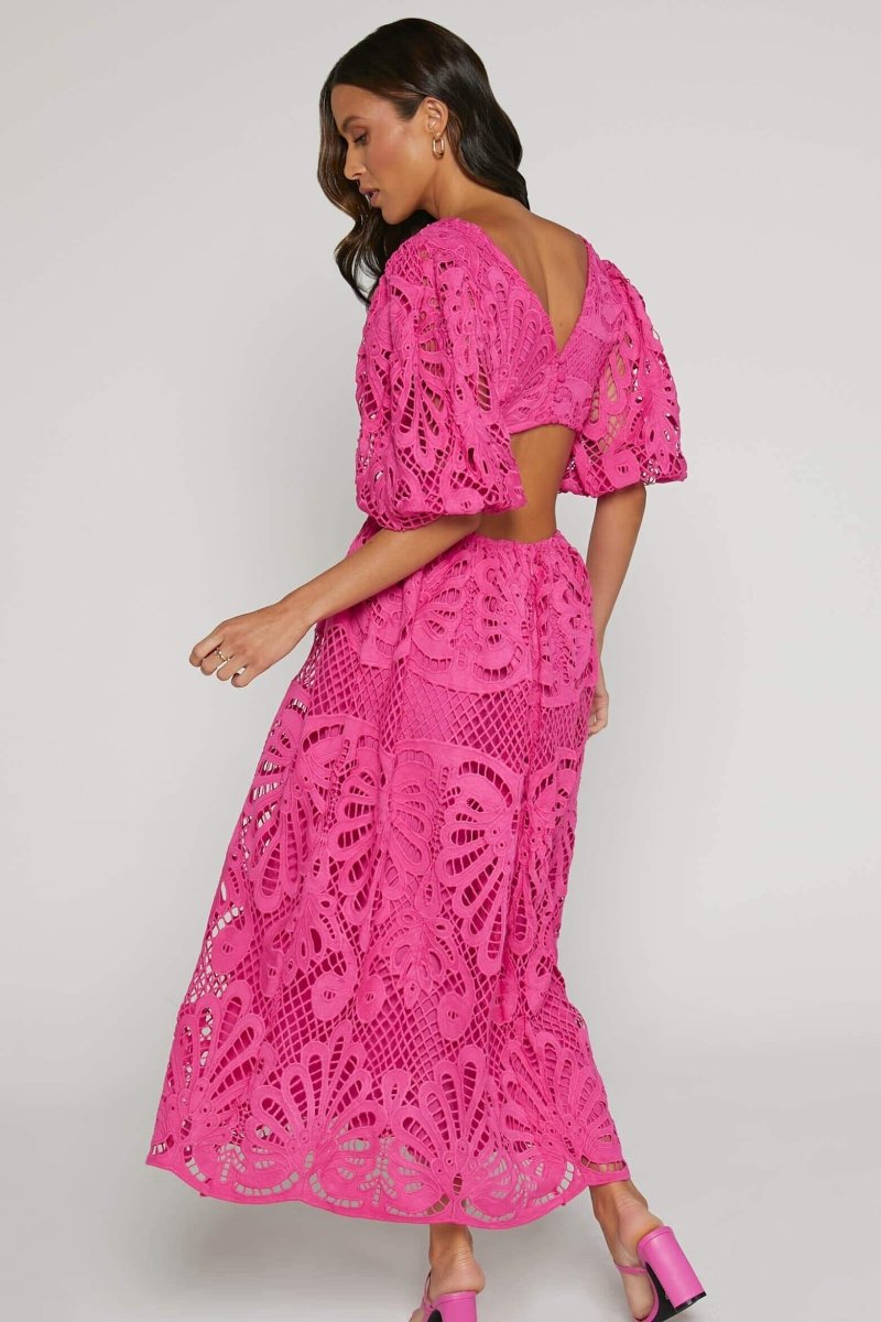 Vestito Midi con Ricami Sandra, Fessure e Tulle