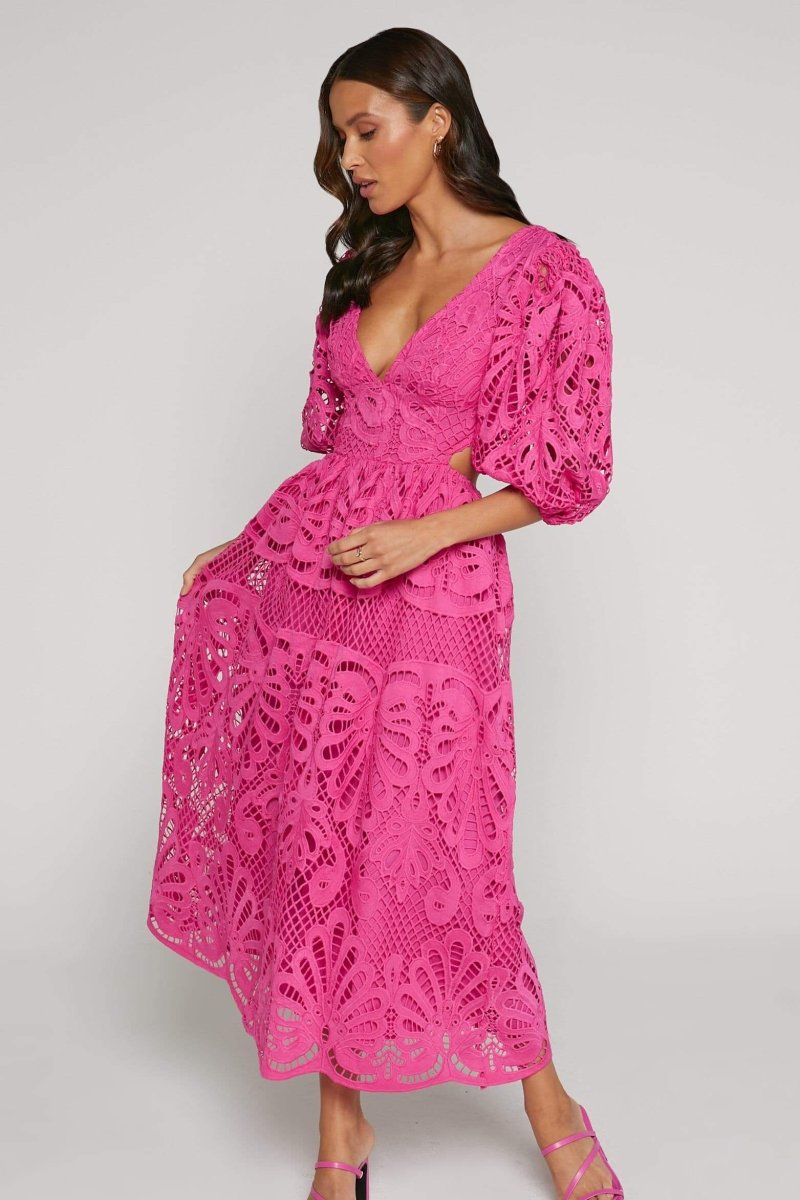 Vestito Midi con Ricami Sandra, Fessure e Tulle