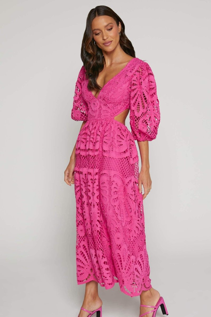 Vestito Midi con Ricami Sandra, Fessure e Tulle