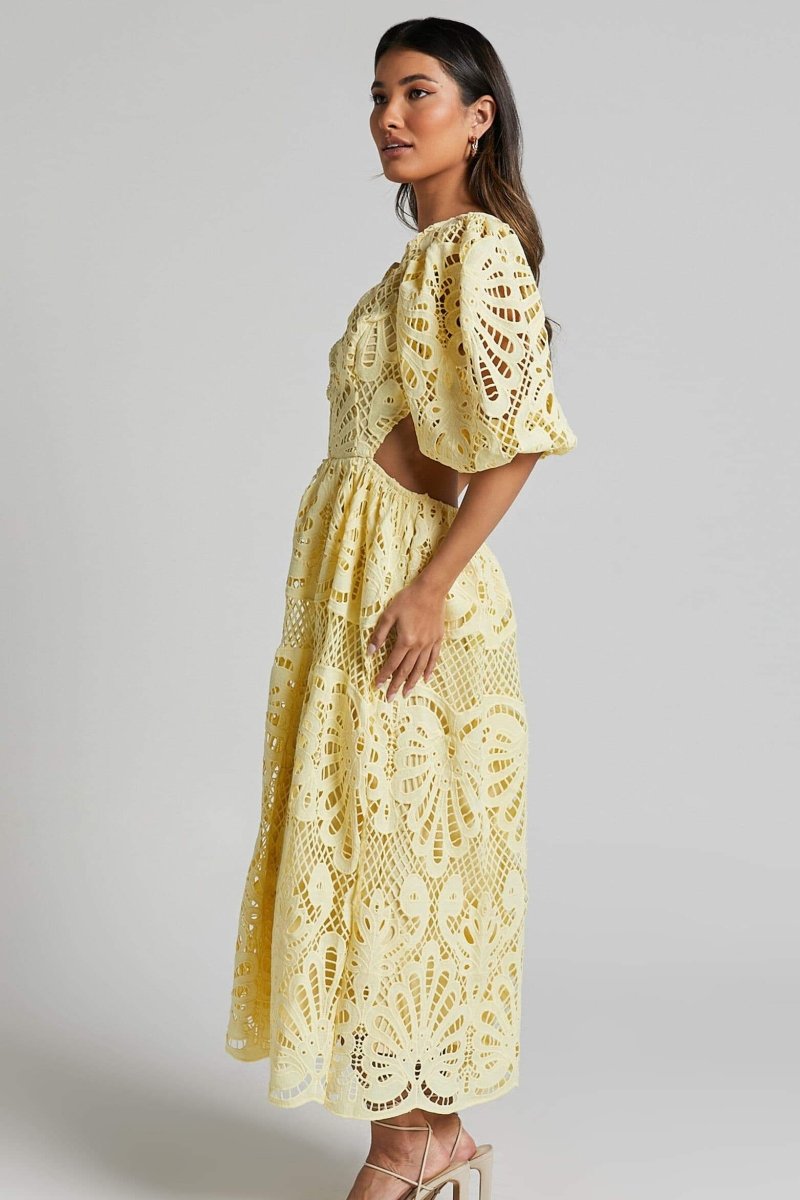 Vestito Midi con Ricami Sandra, Fessure e Tulle