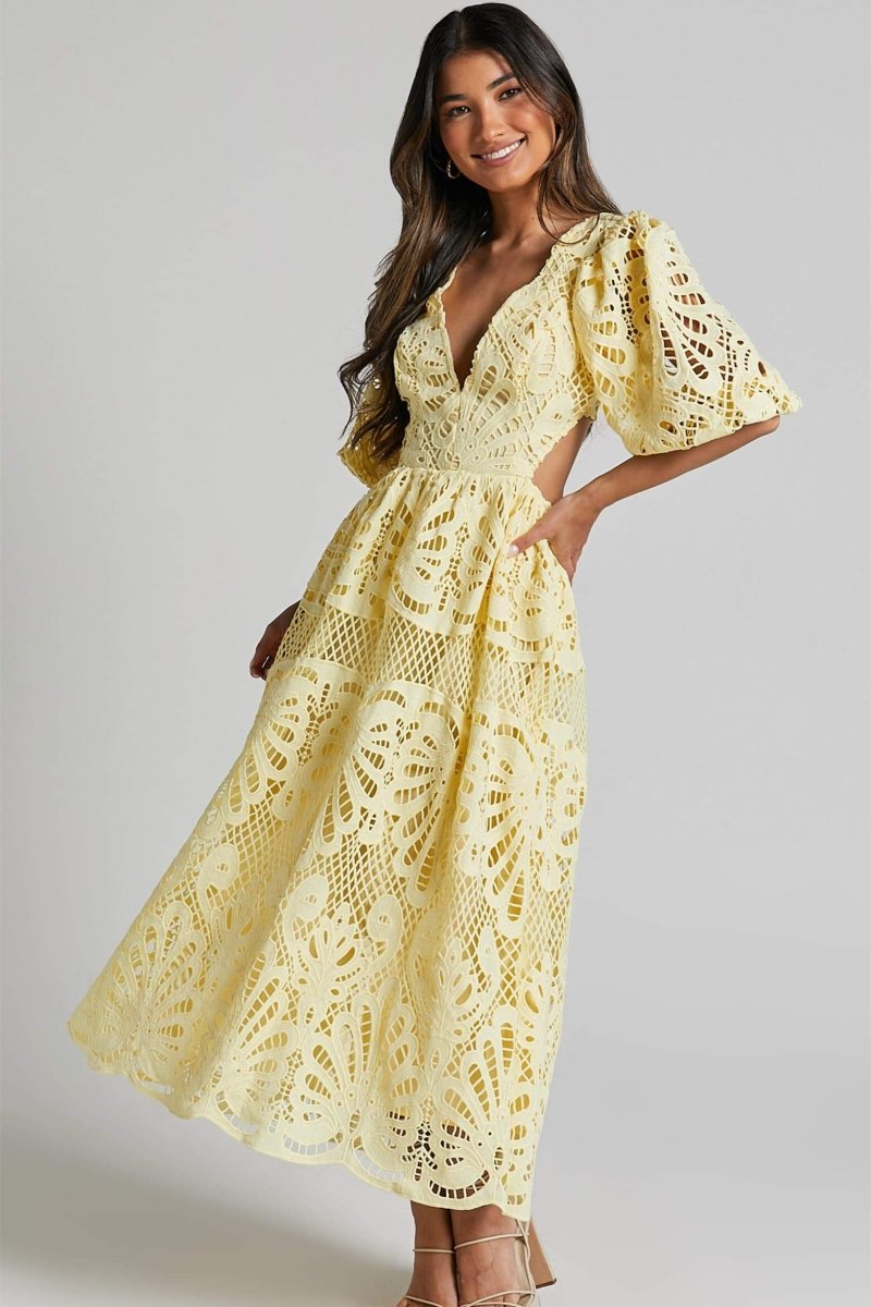 Vestito Midi con Ricami Sandra, Fessure e Tulle