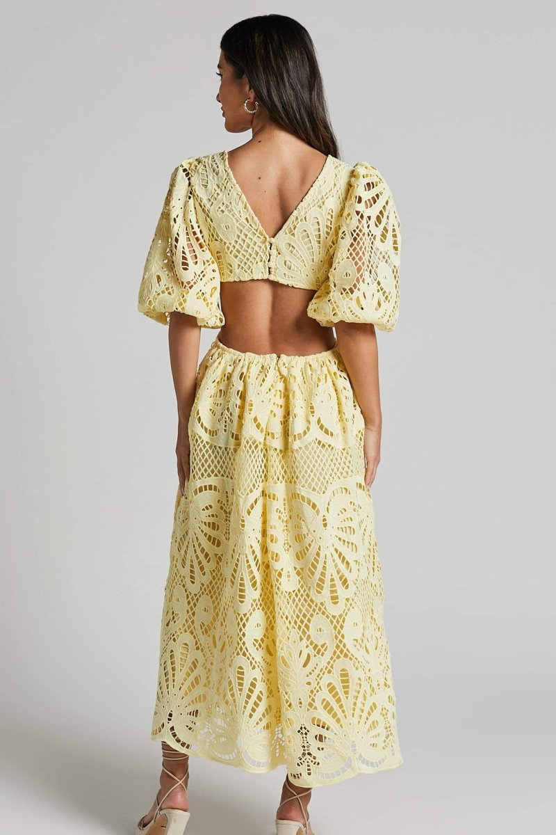 Vestito Midi con Ricami Sandra, Fessure e Tulle